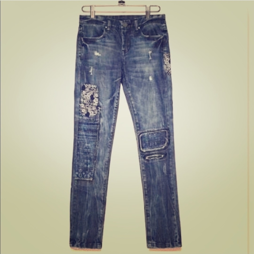 Blank NYC Blue Patchwork Straight Leg Jeans